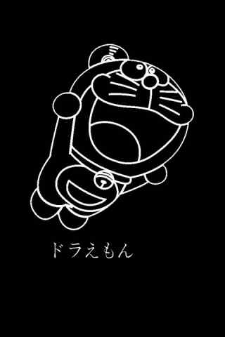黑色风格哆啦A梦可爱手机安卓壁纸免费下载