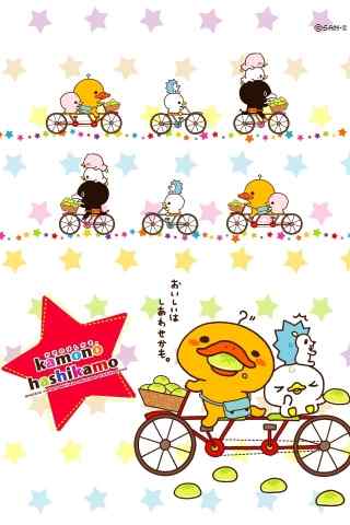 卡通小黄鸡骑自行车的可爱手机壁纸