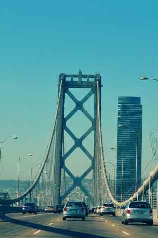 城市吊索大桥唯美手机图片