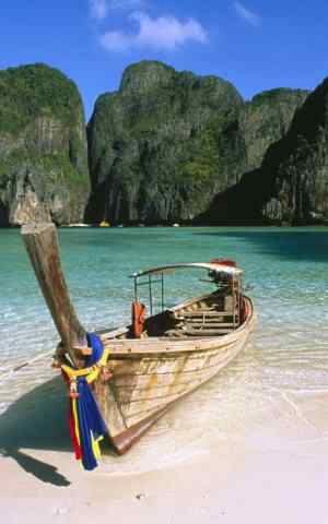 泰国小船悬崖风光高清高清手机壁纸