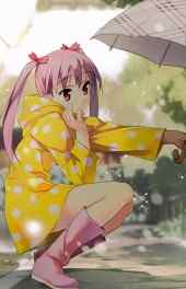 下雨美少女撑雨伞