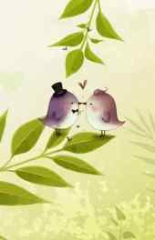 小鸟|甜蜜的爱情鸟卡通高清手机壁纸