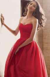 模特|欧美美女红色礼服高清手机壁纸