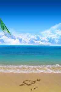 海边沙滩爱心丘比特手机壁纸