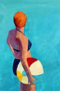 抽象艺术泳池美女油画手机锁屏壁纸