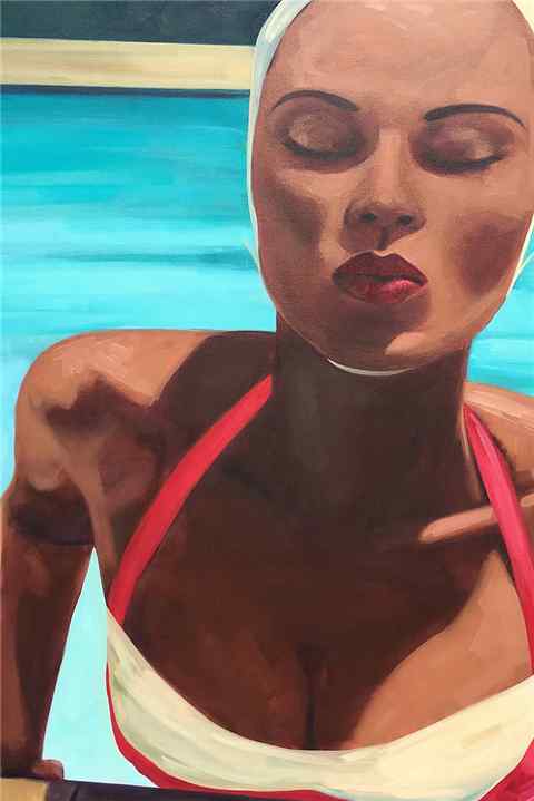 抽象艺术泳池美女油画手机锁屏壁纸