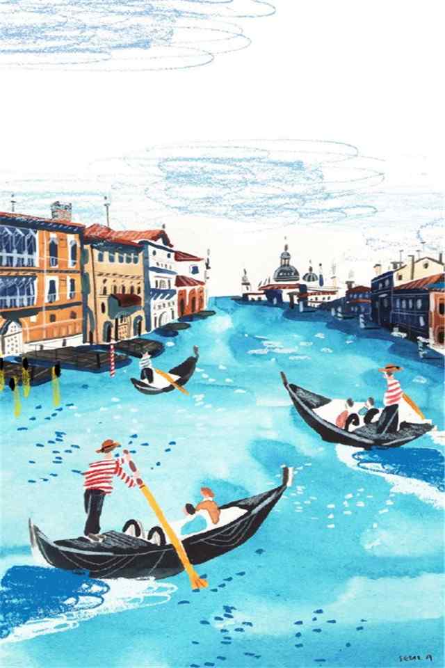唯美风景插画水上威尼斯高清手机壁纸