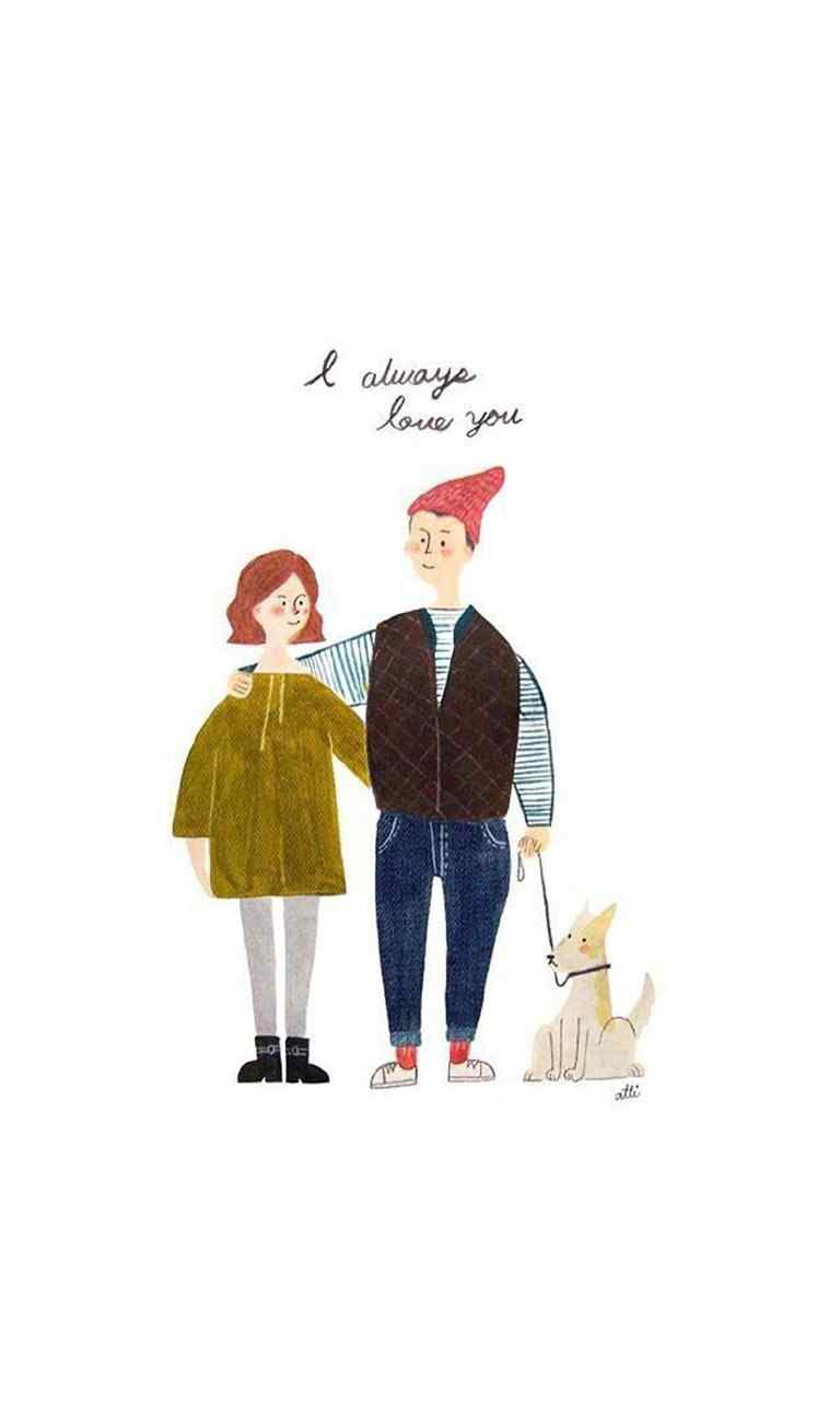 可爱创意情侣插画iPhone壁纸下载