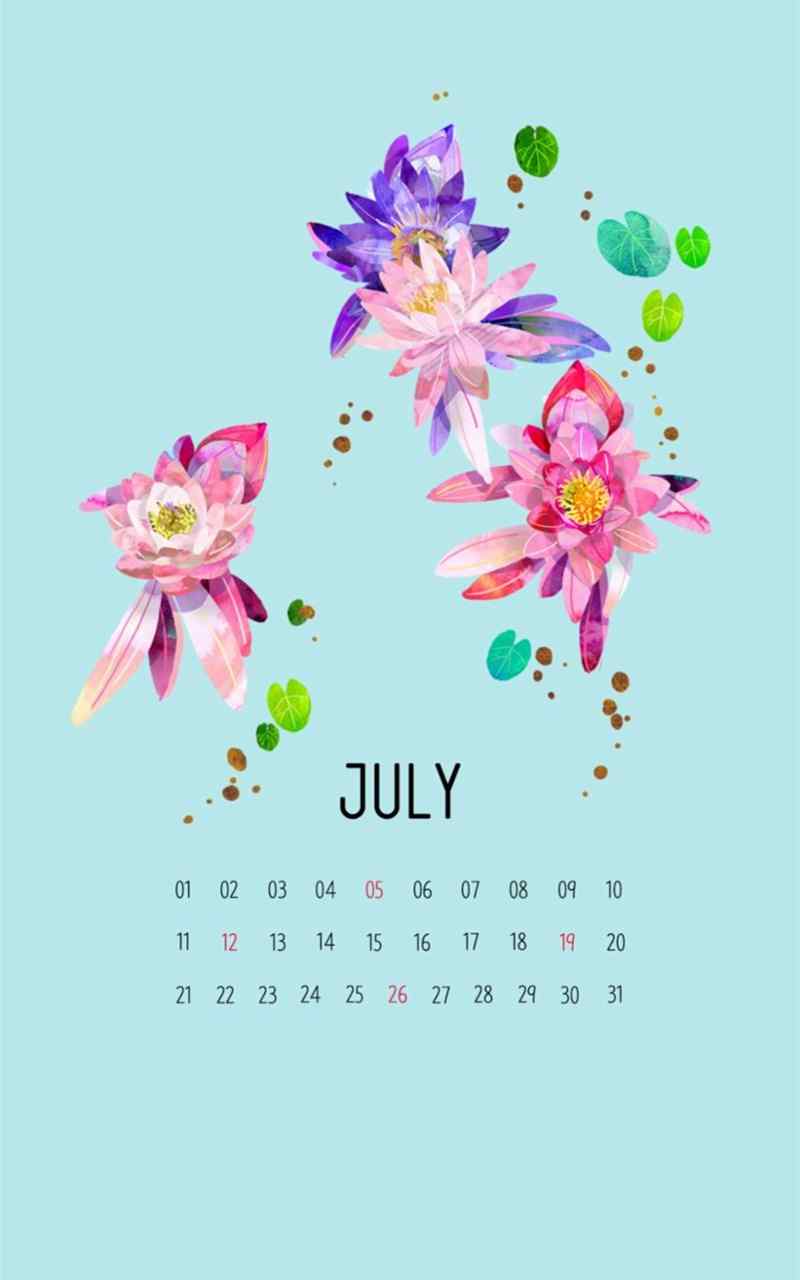 2015年七月日历可爱插画高清手机壁纸高清下载