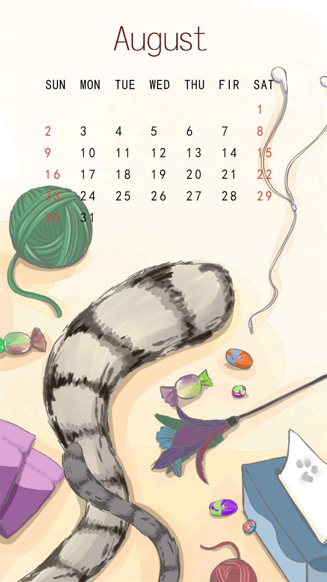 2015年八月日历可爱卡通高清手机壁纸下载