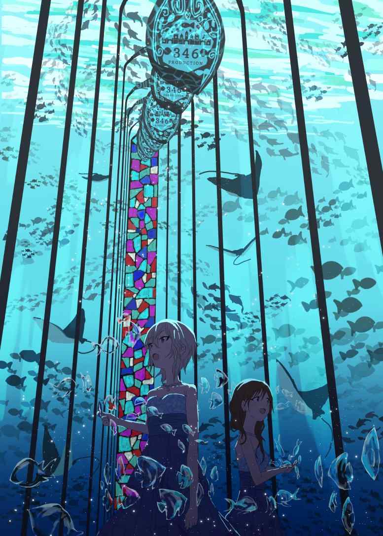 夏季动漫蓝色水族馆高清手机壁纸