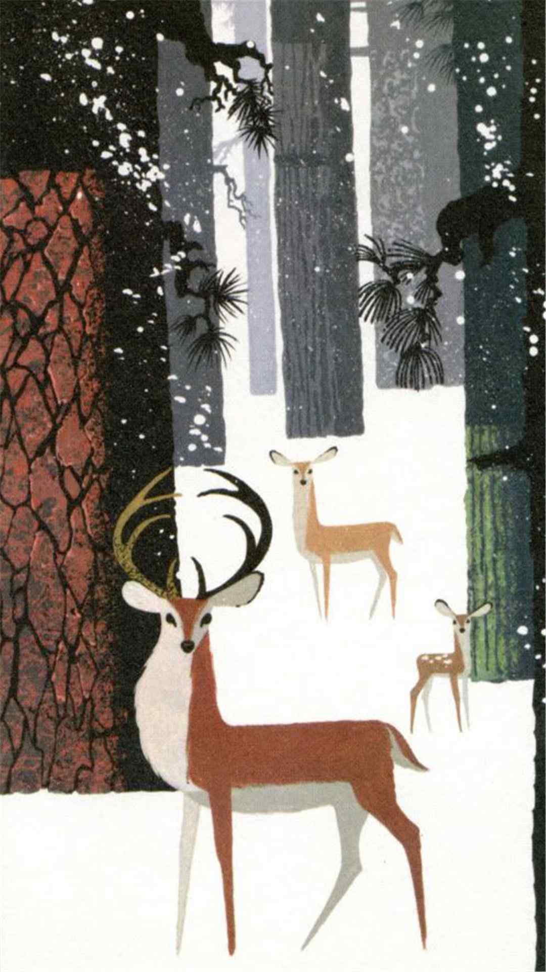 森林麋鹿童话插画高清手机壁纸