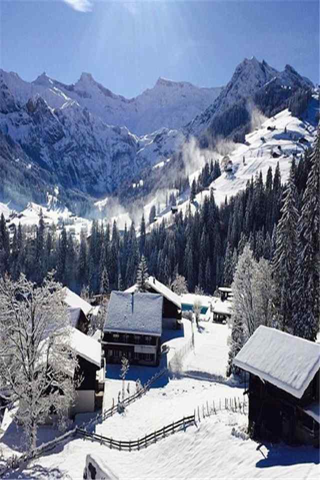 唯美瑞士冬日雪景高清手机壁纸