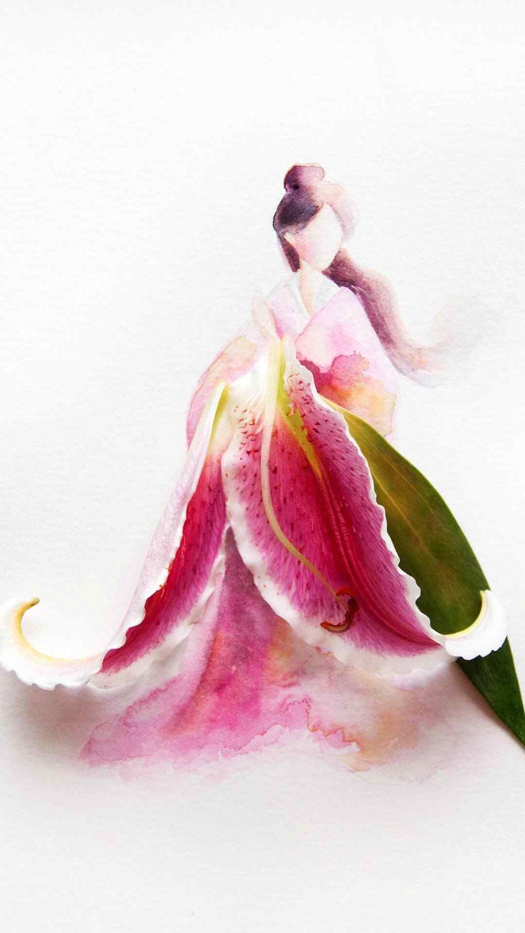 创意花朵上的美女手机壁纸