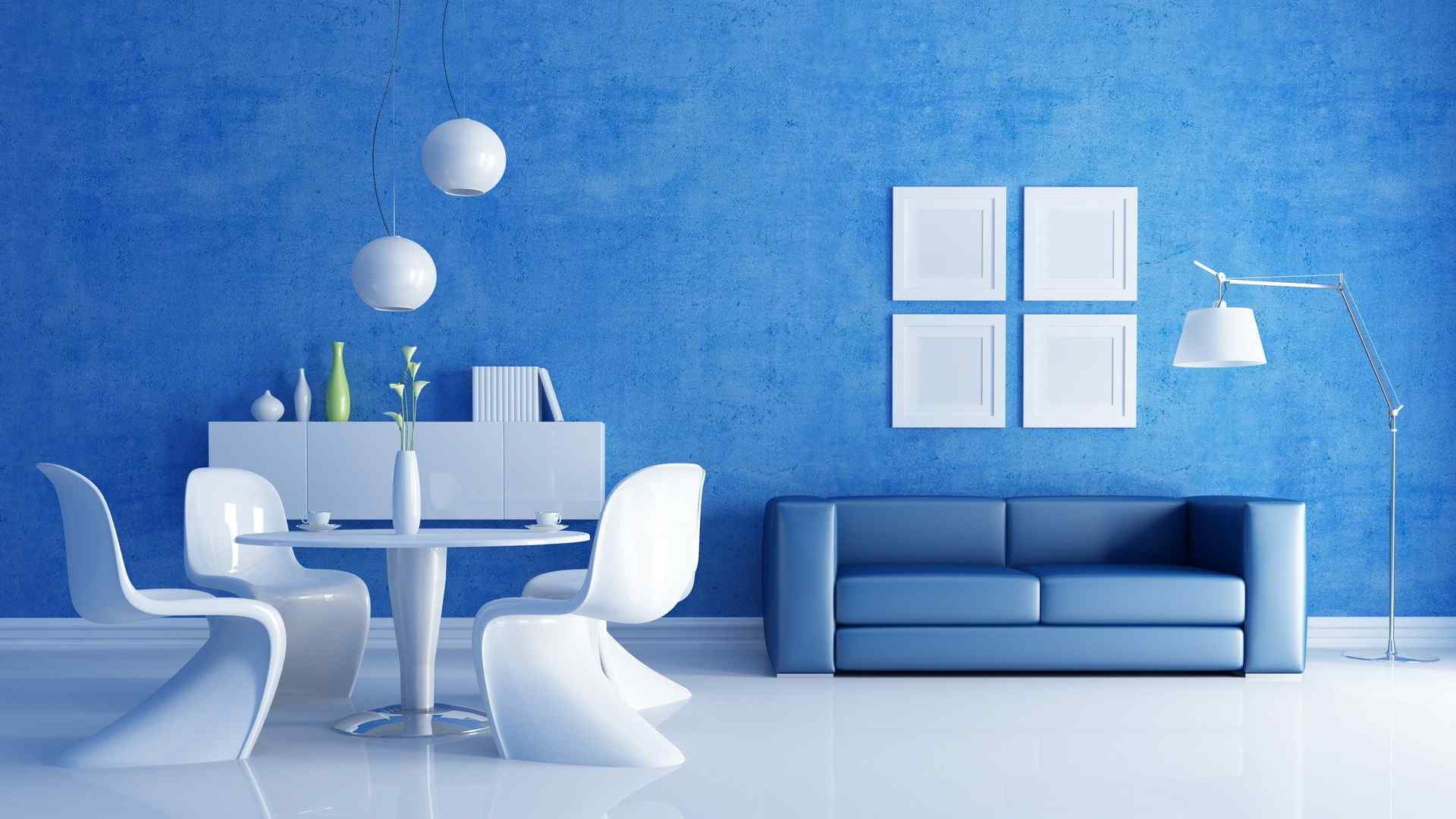 蓝色简约客厅清新家居电脑桌面壁纸