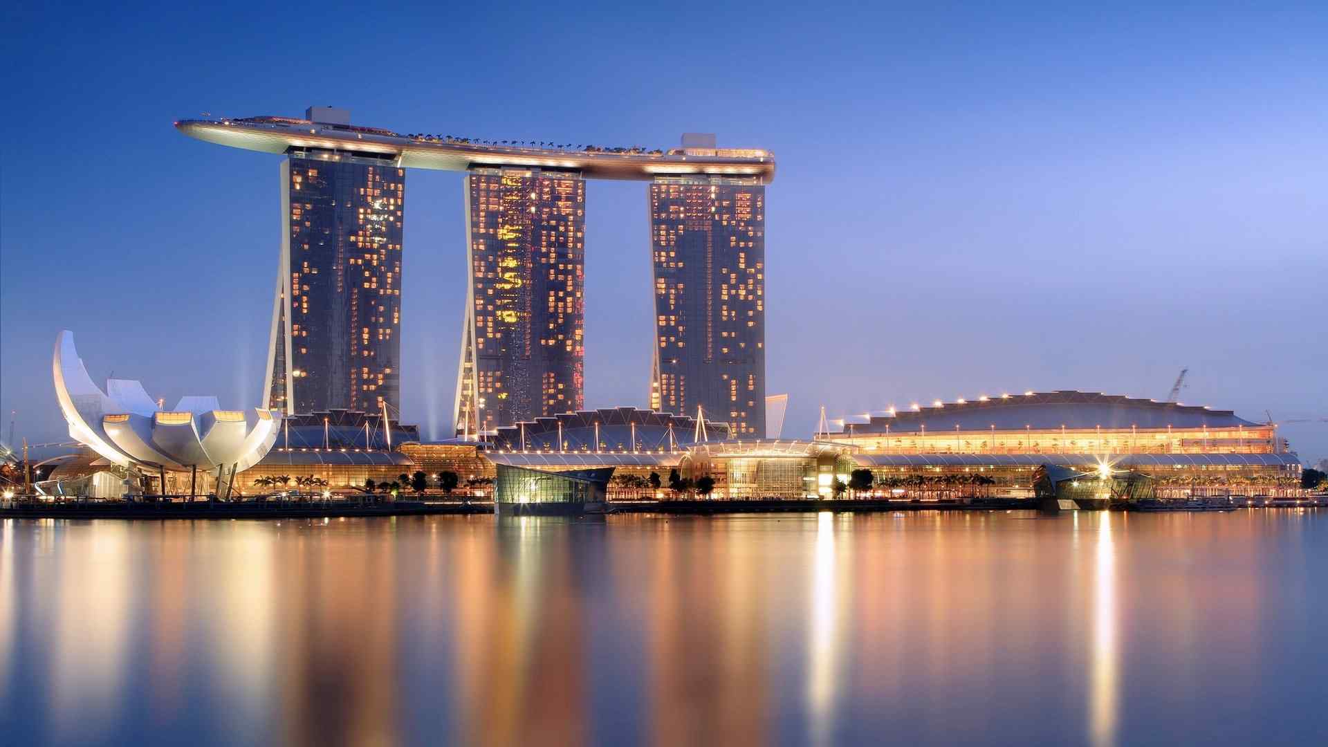 壁纸 新加坡，摩天大楼，海，灯，夜间 3840x2160 UHD 4K 高清壁纸, 图片, 照片