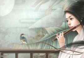 中国古风古韵唯美人物吹箫手绘桌面壁纸图片