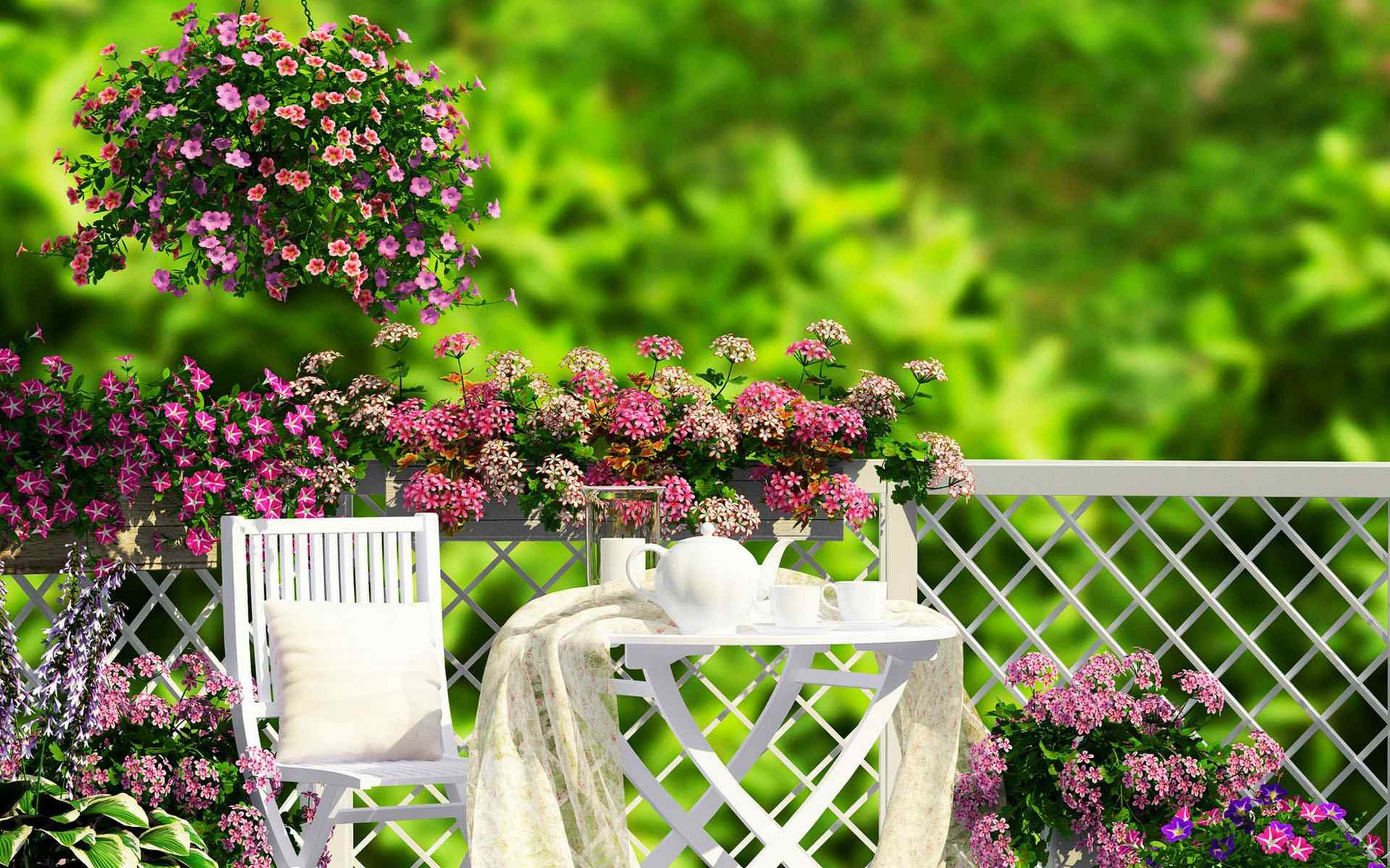 唯美花园别墅花团景簇图片桌面壁纸