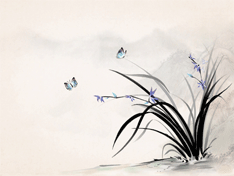 飞舞的蝴蝶花卉水墨画高清动态桌面壁纸