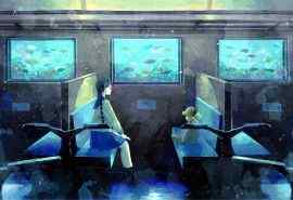 蓝色水族馆列车唯美意境动漫电脑桌面壁纸