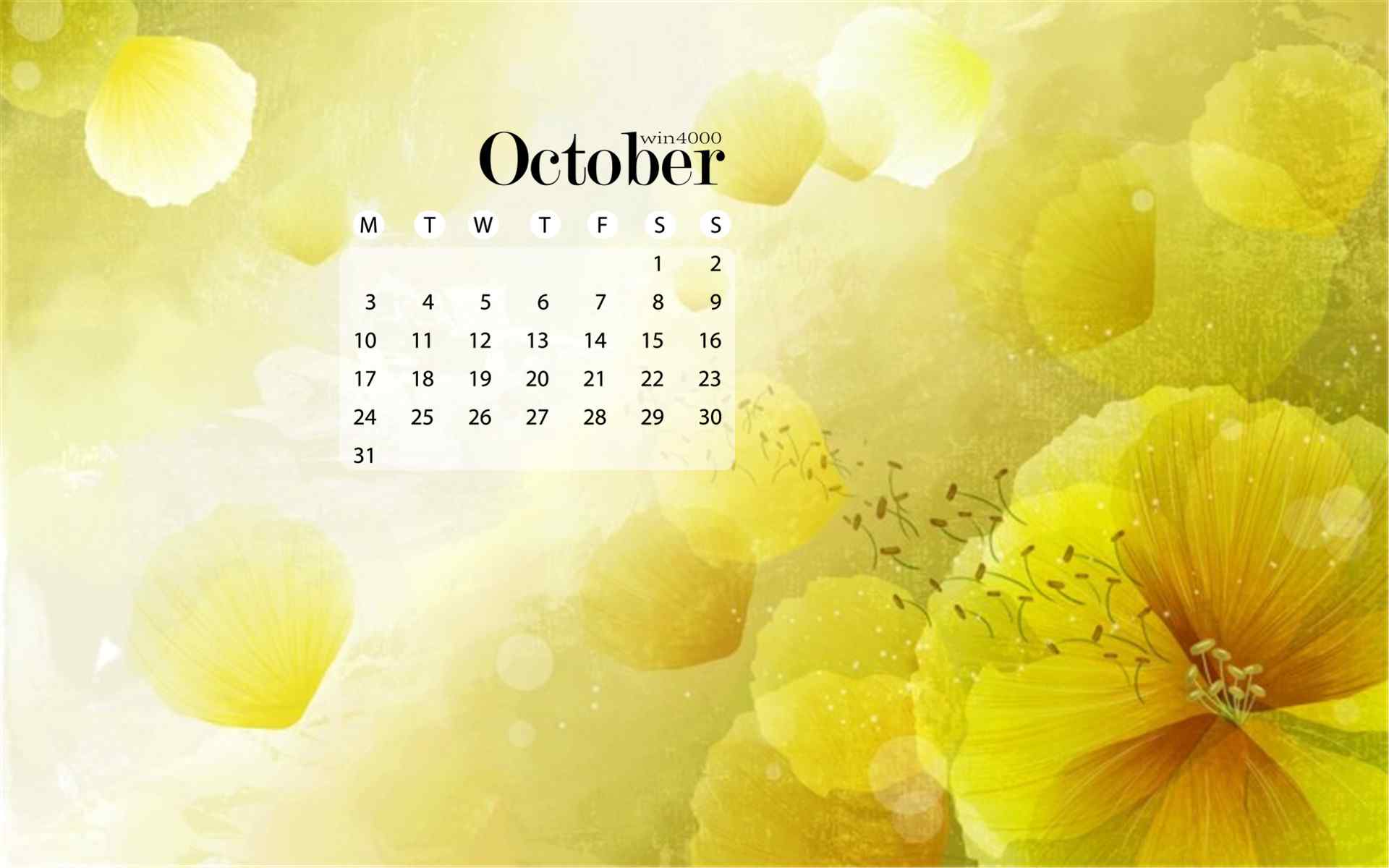 2016年10月清新百合花卉桌面日历壁纸图大全