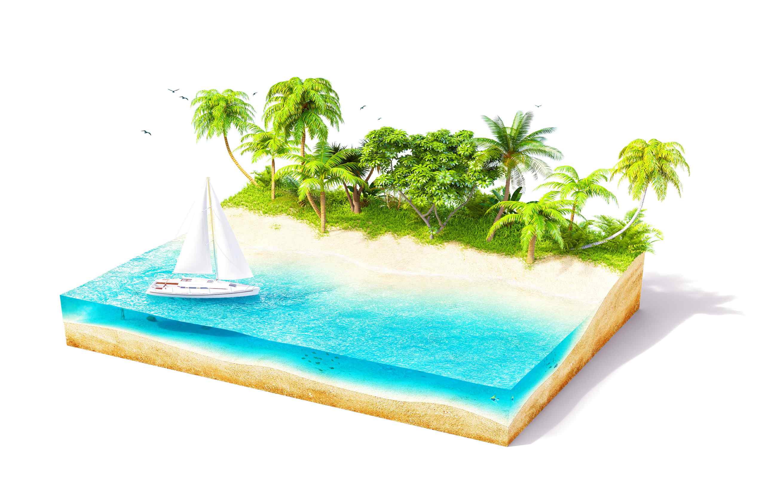 立体创意设计蓝色小岛海岛精选桌面壁纸图片大全