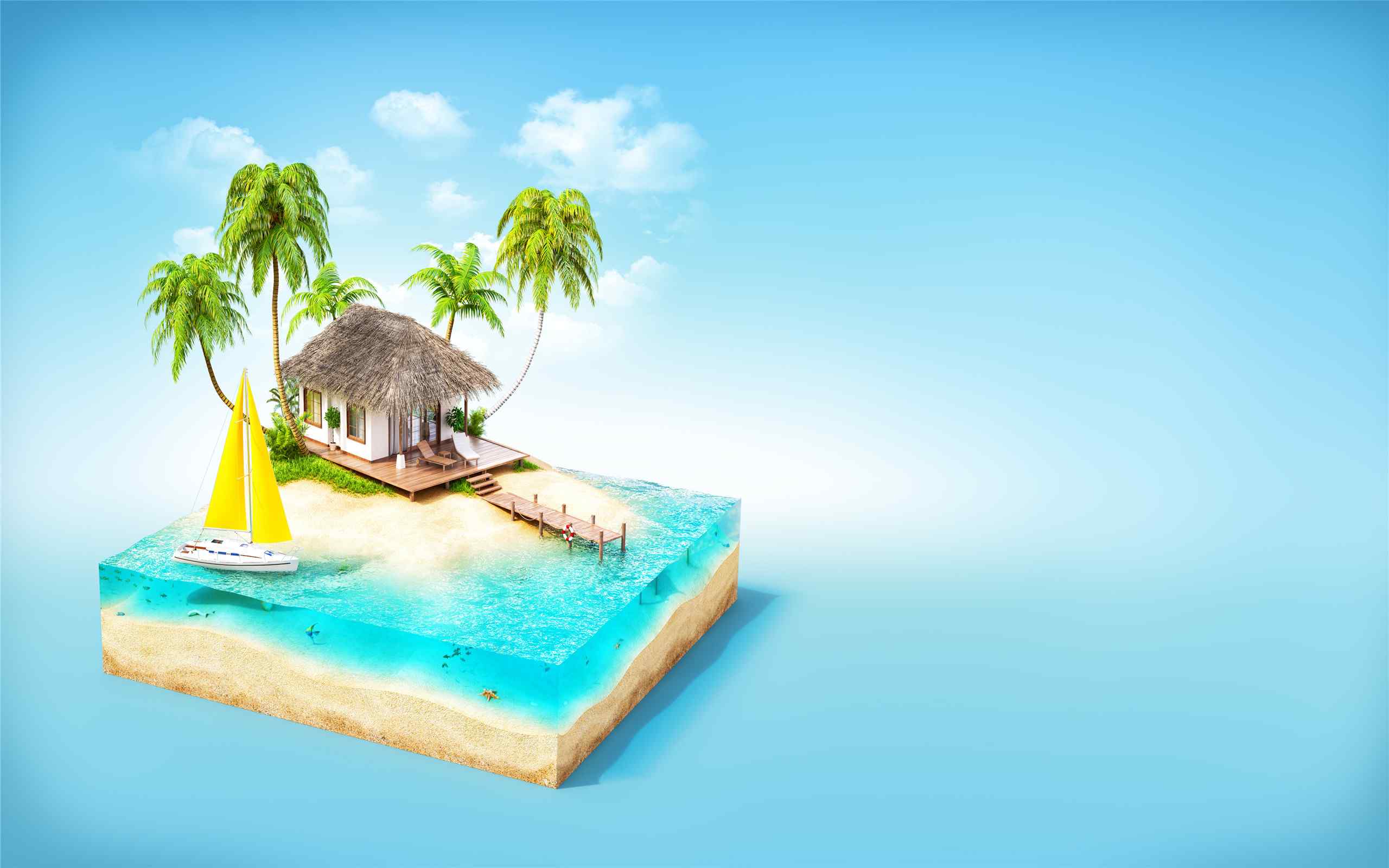 立体创意设计蓝色小岛海岛精选桌面壁纸图片大全