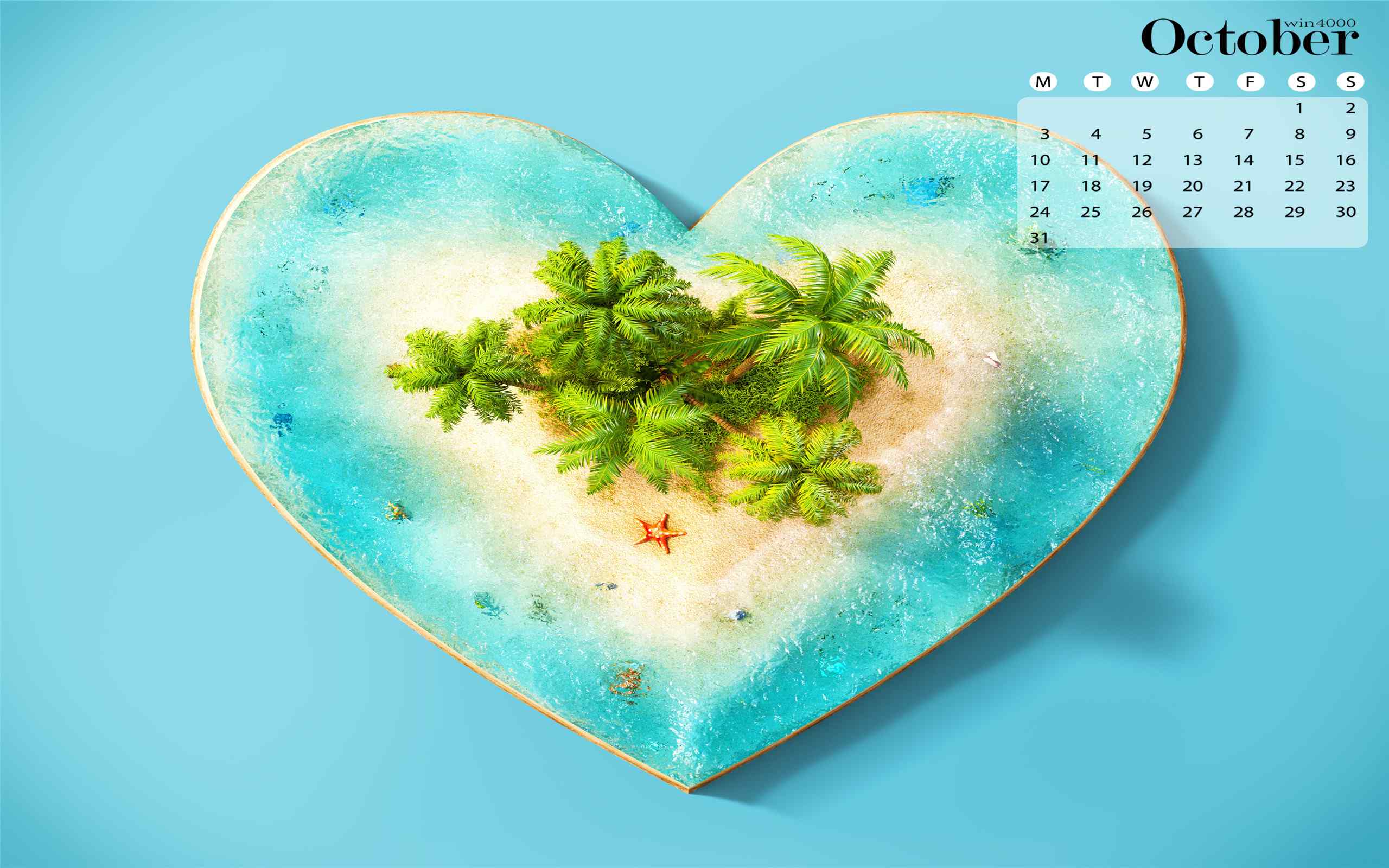2016年10月日历创意设计小岛蓝色背景精选壁纸
