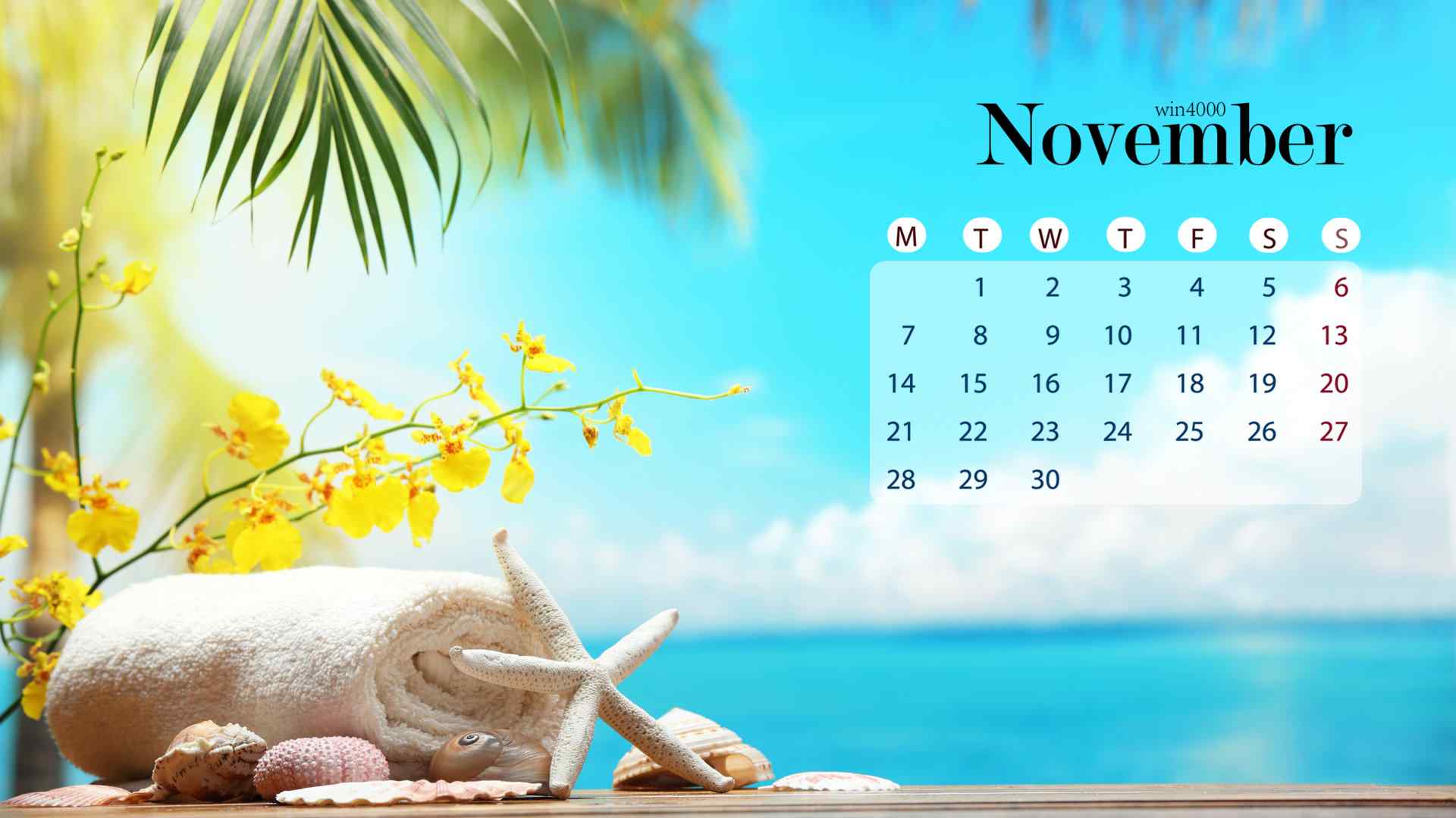 2016年11月日历壁纸之沙滩蓝天