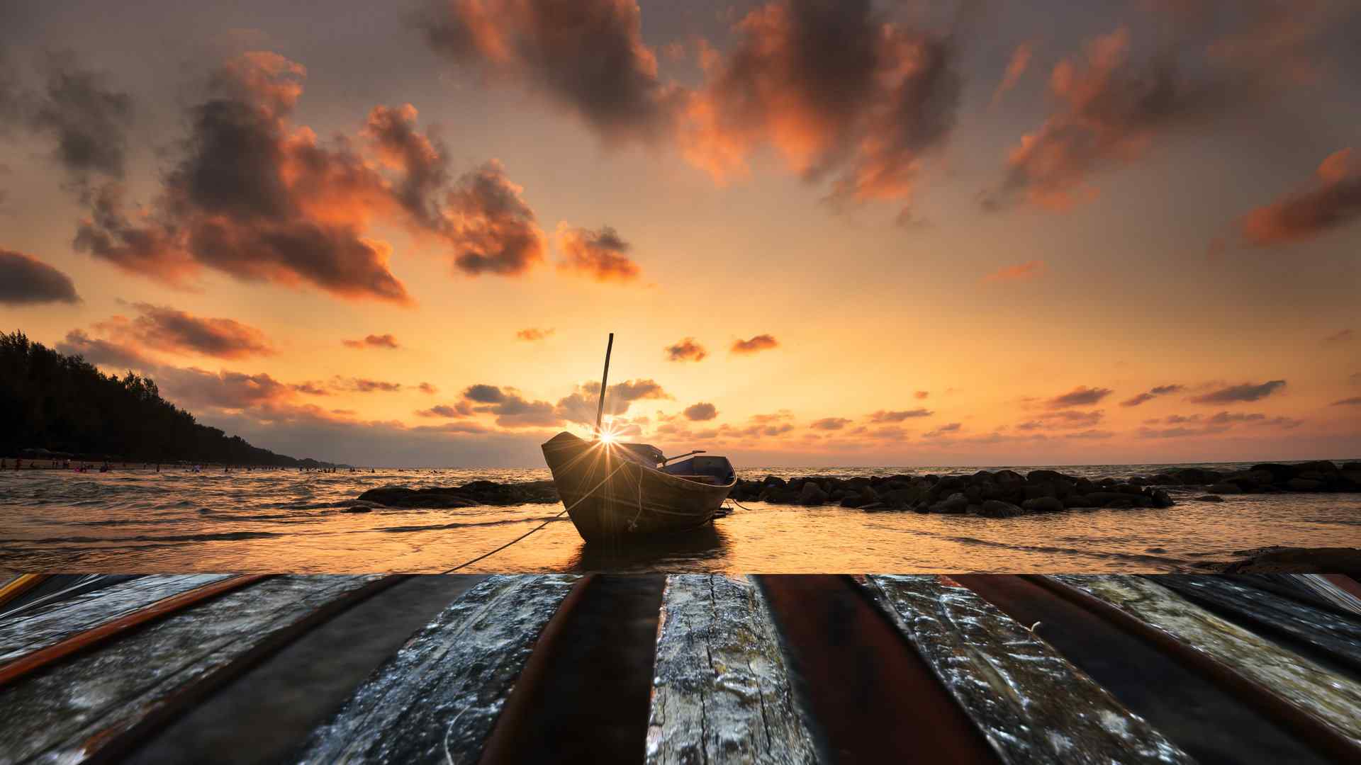 船舶码头唯美夕阳风景电脑壁纸图片