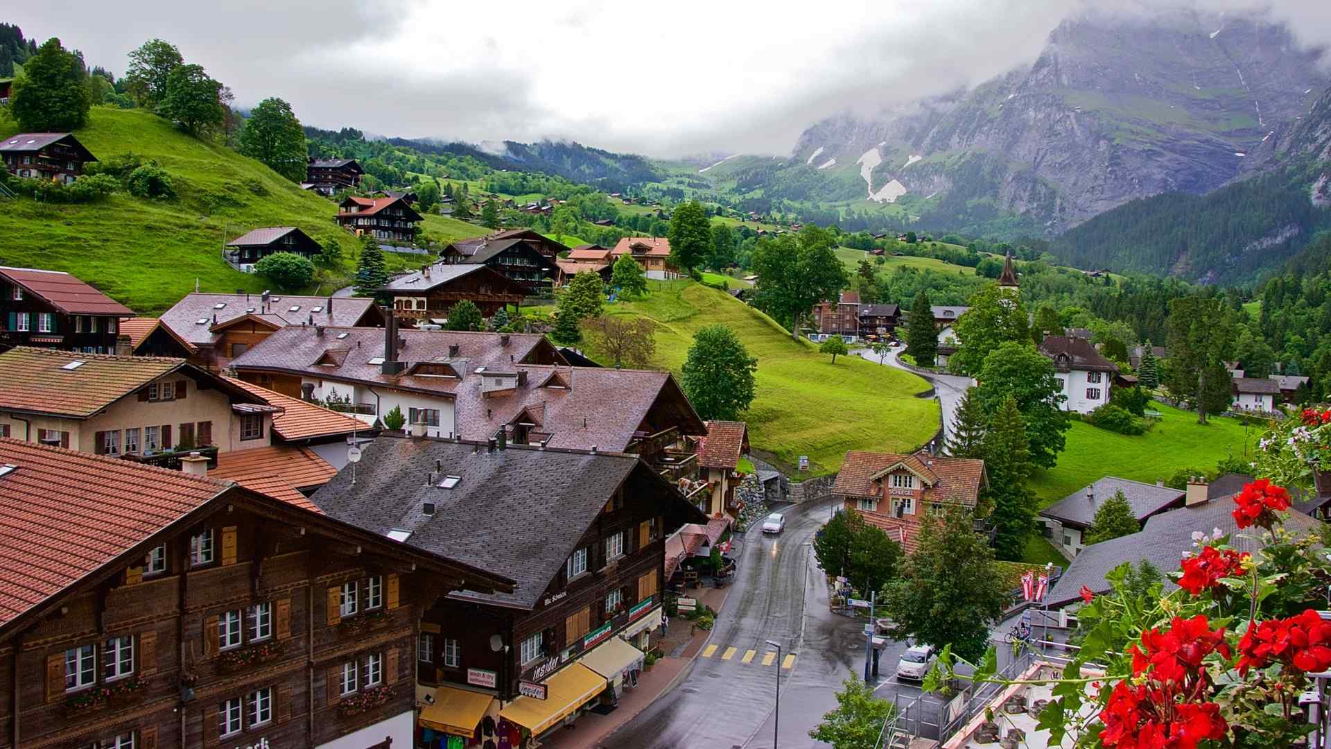 瑞士山谷树木风景高清电脑桌面壁纸