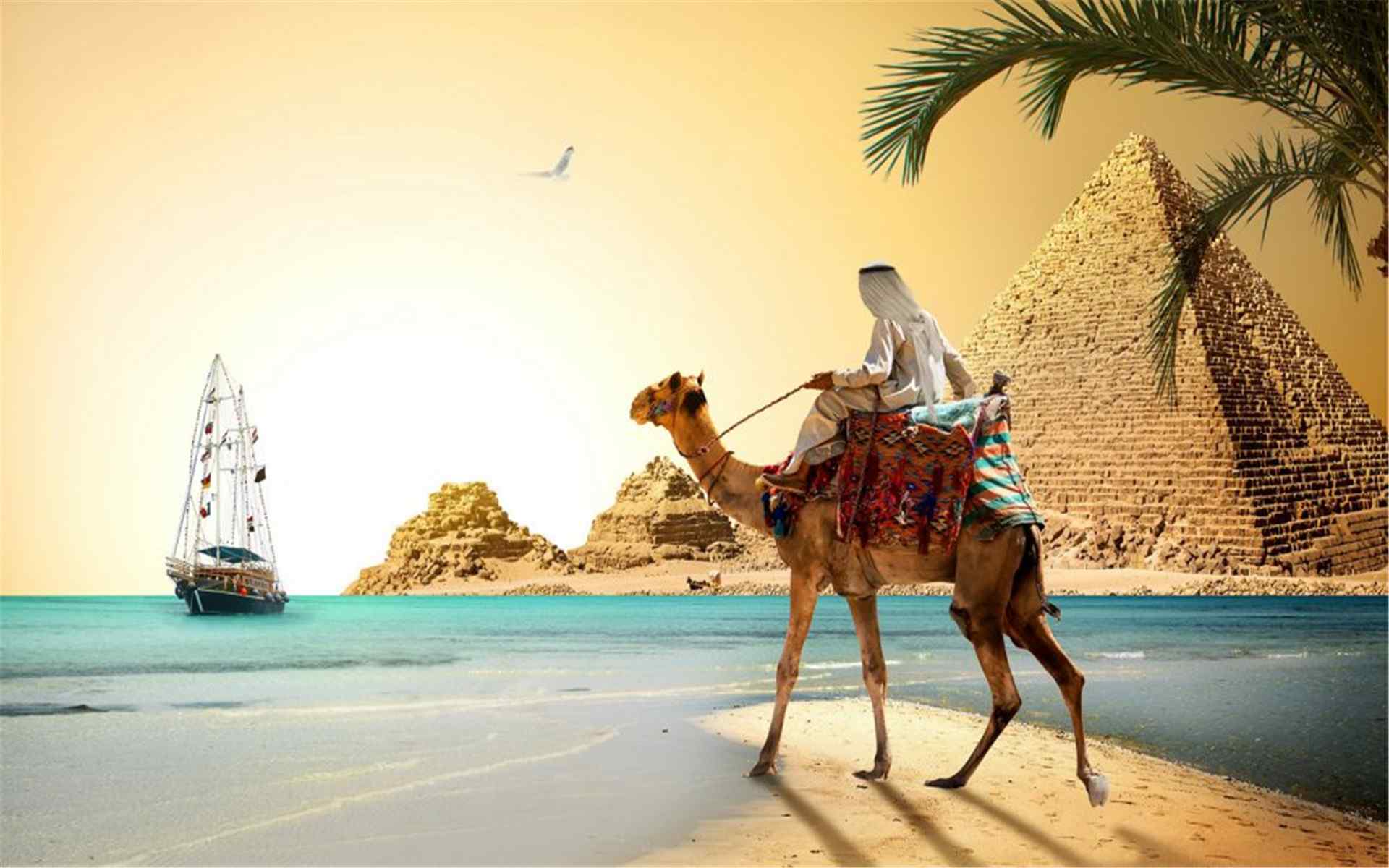 创意古埃及沙漠骆驼风景壁纸图片