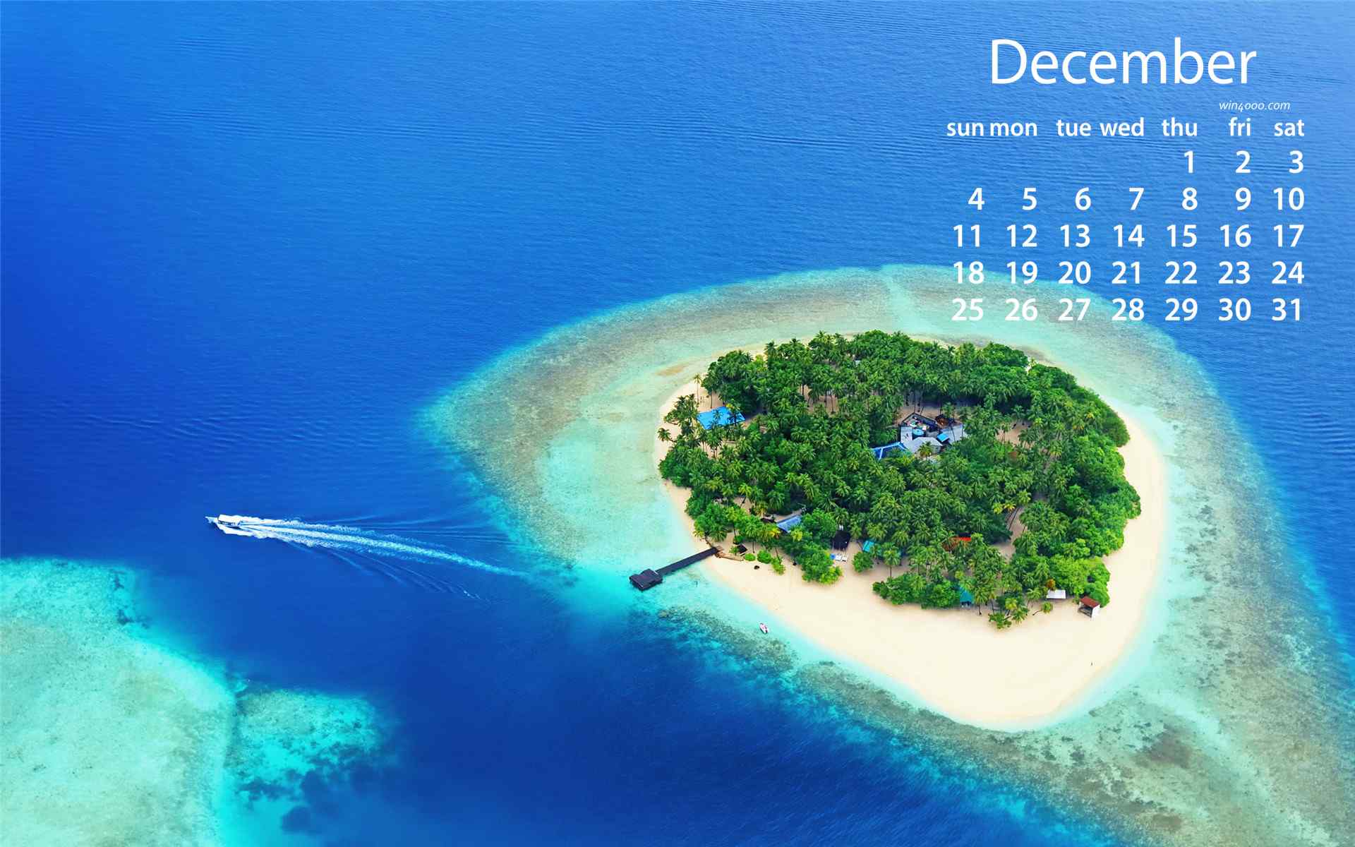 2016年12月日历之清新的海岛风景壁纸