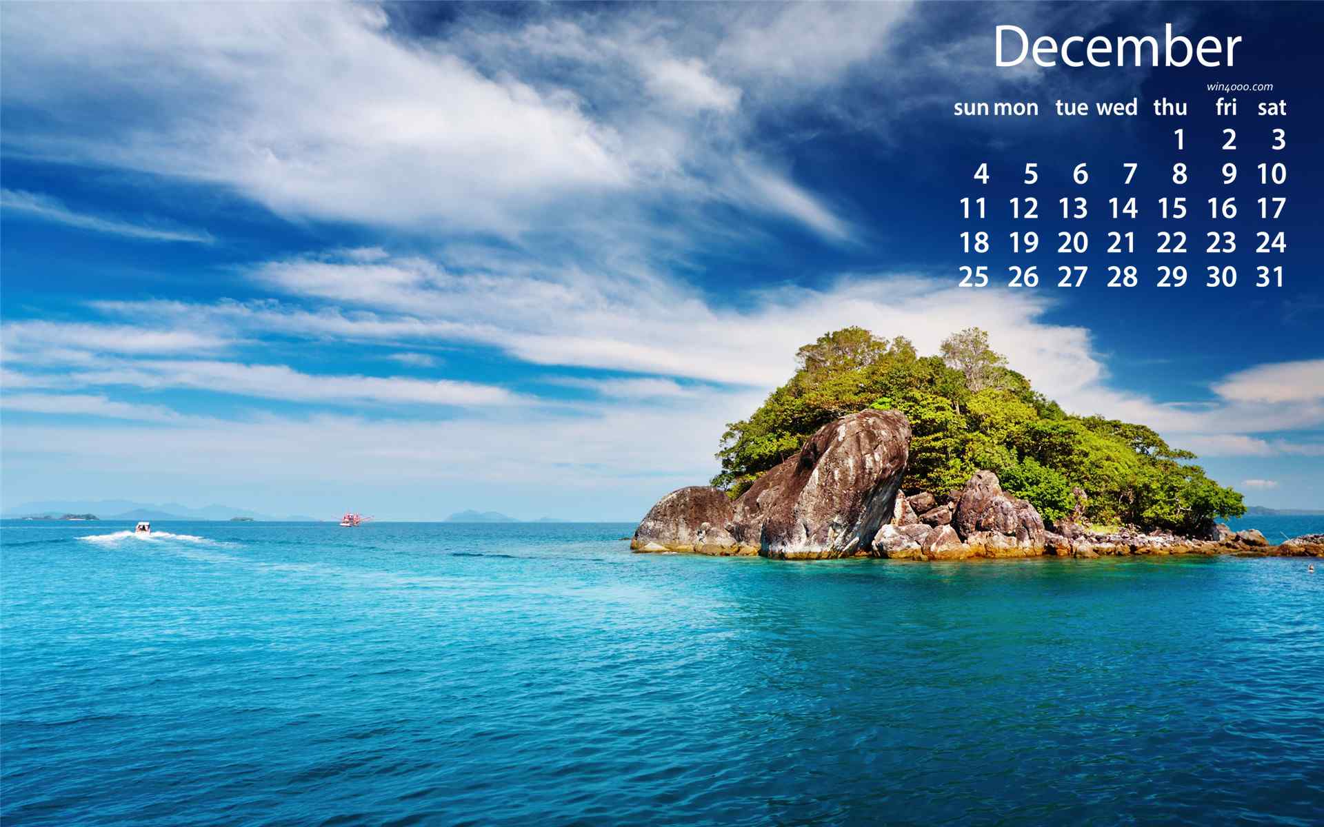 2016年12月日历之美丽的海洋风景桌面壁纸