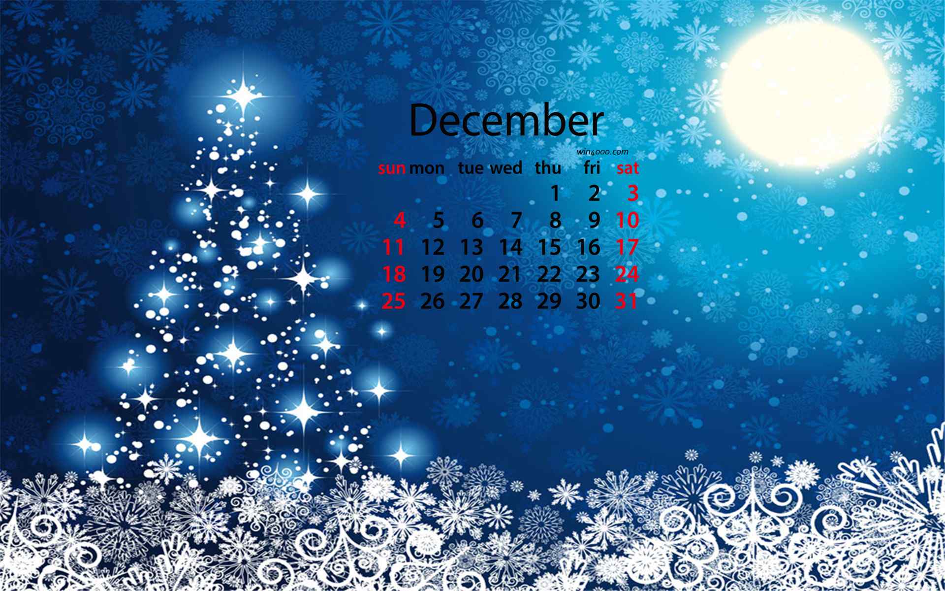 2016年12月日历壁纸之蓝色圣诞节壁纸