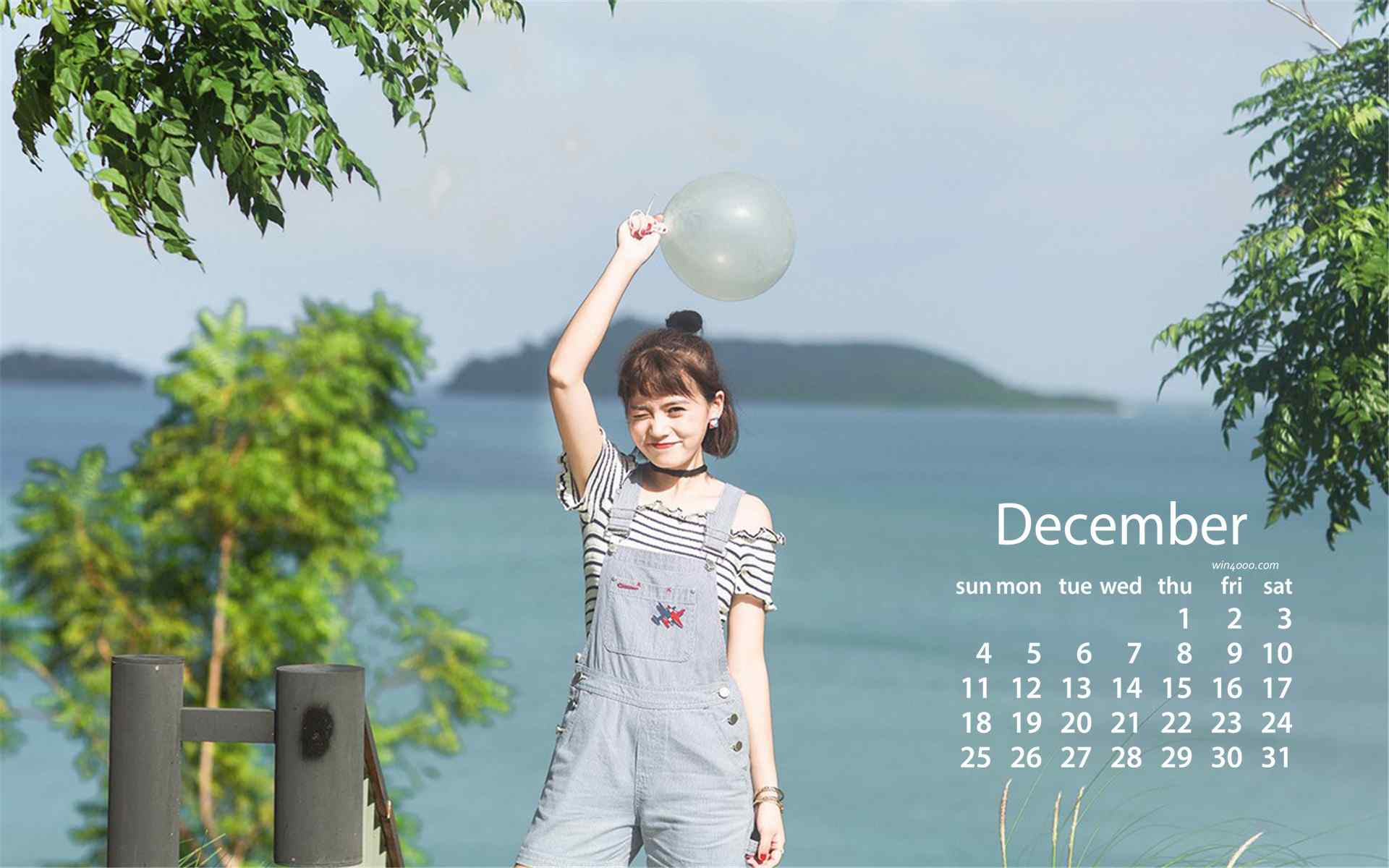 2016年12月日历气球女孩桌面壁纸