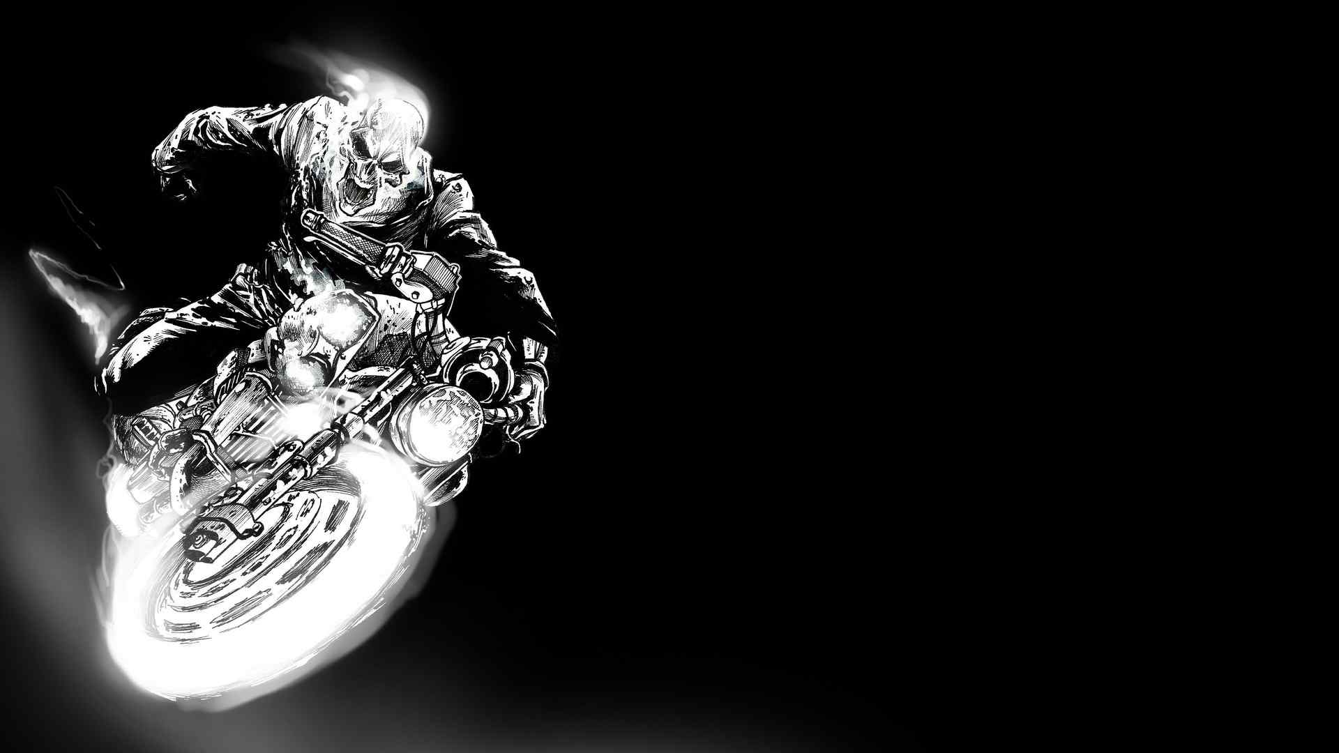 酷炫的骷髅摩托车黑白海报桌面壁纸