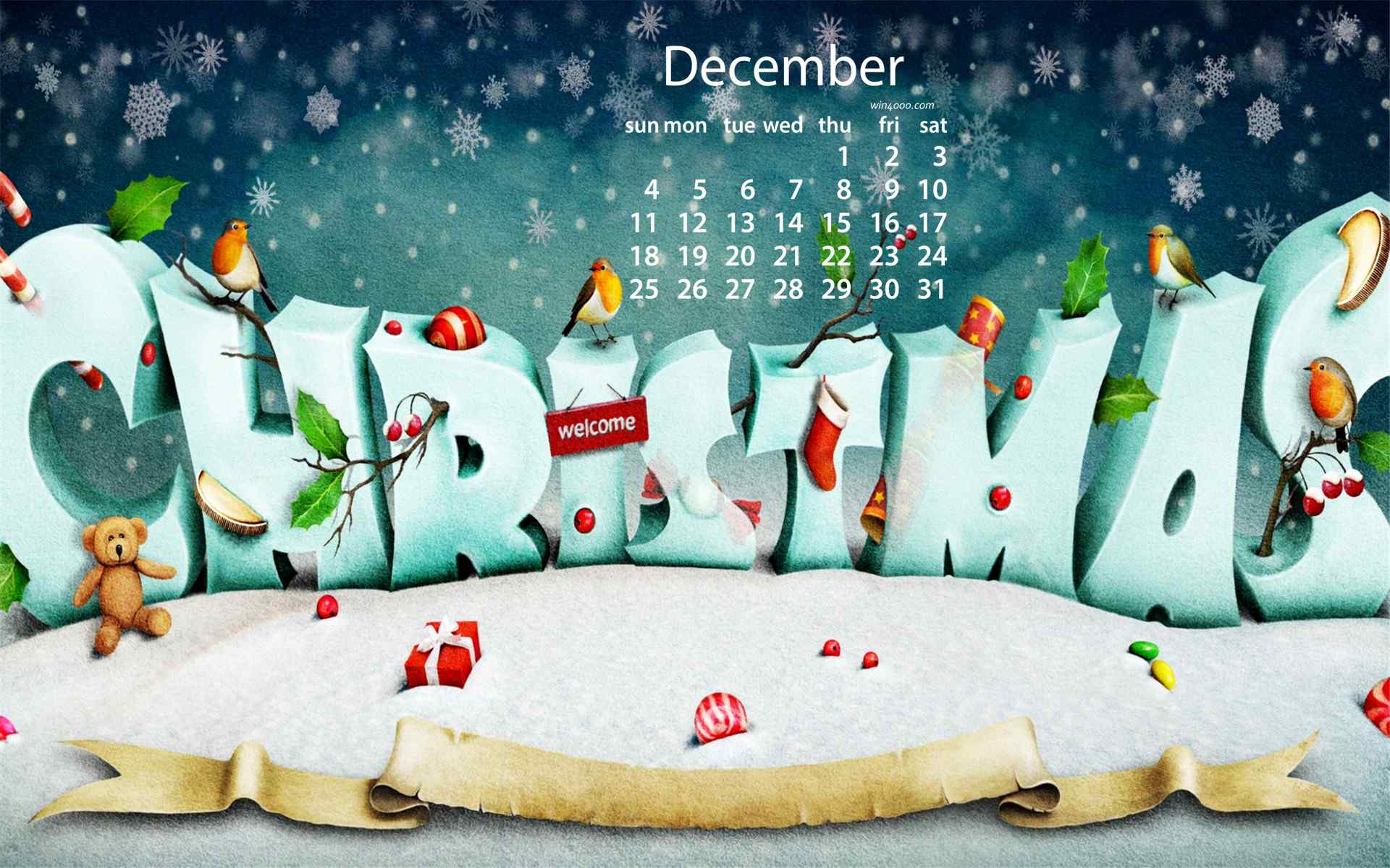 2016年12月日历壁纸之圣诞节图片