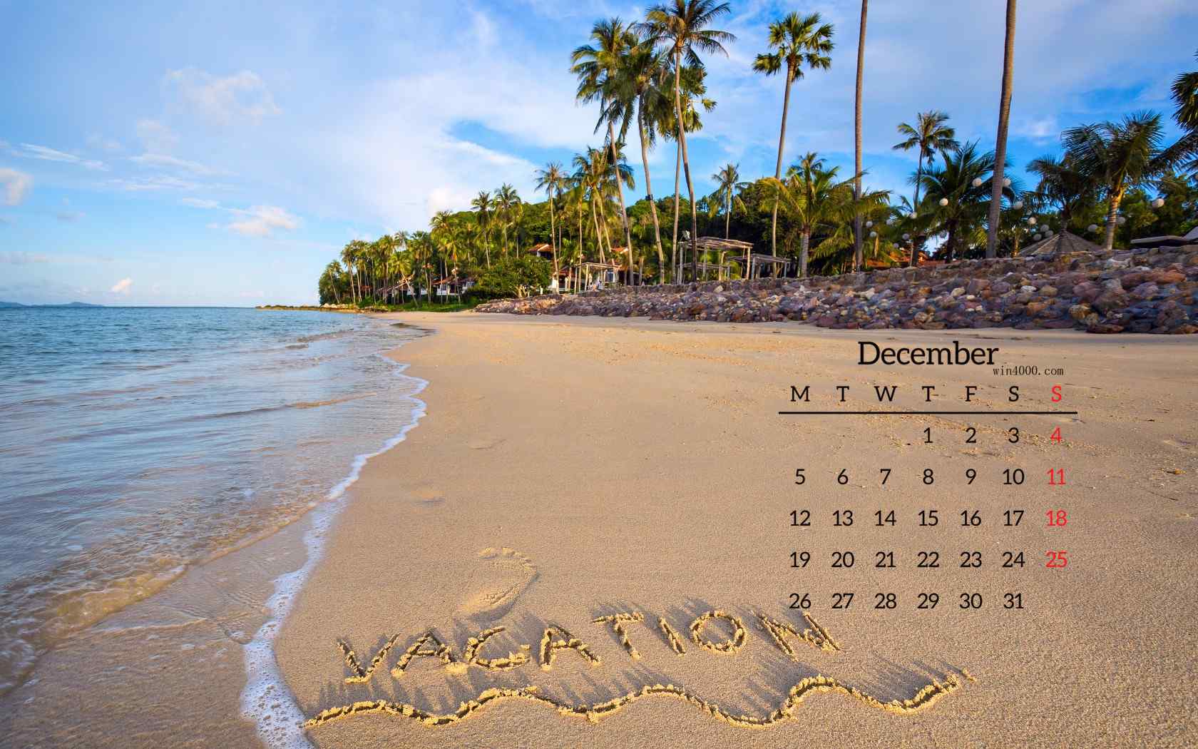 2016年12月日历唯美沙滩风景图片高清壁纸