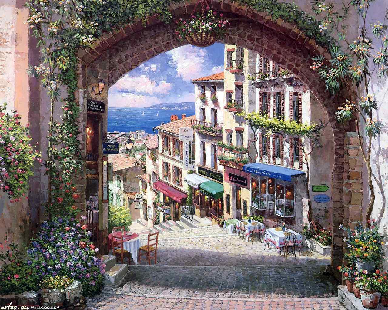唯美的欧洲小镇风景图片桌面壁纸
