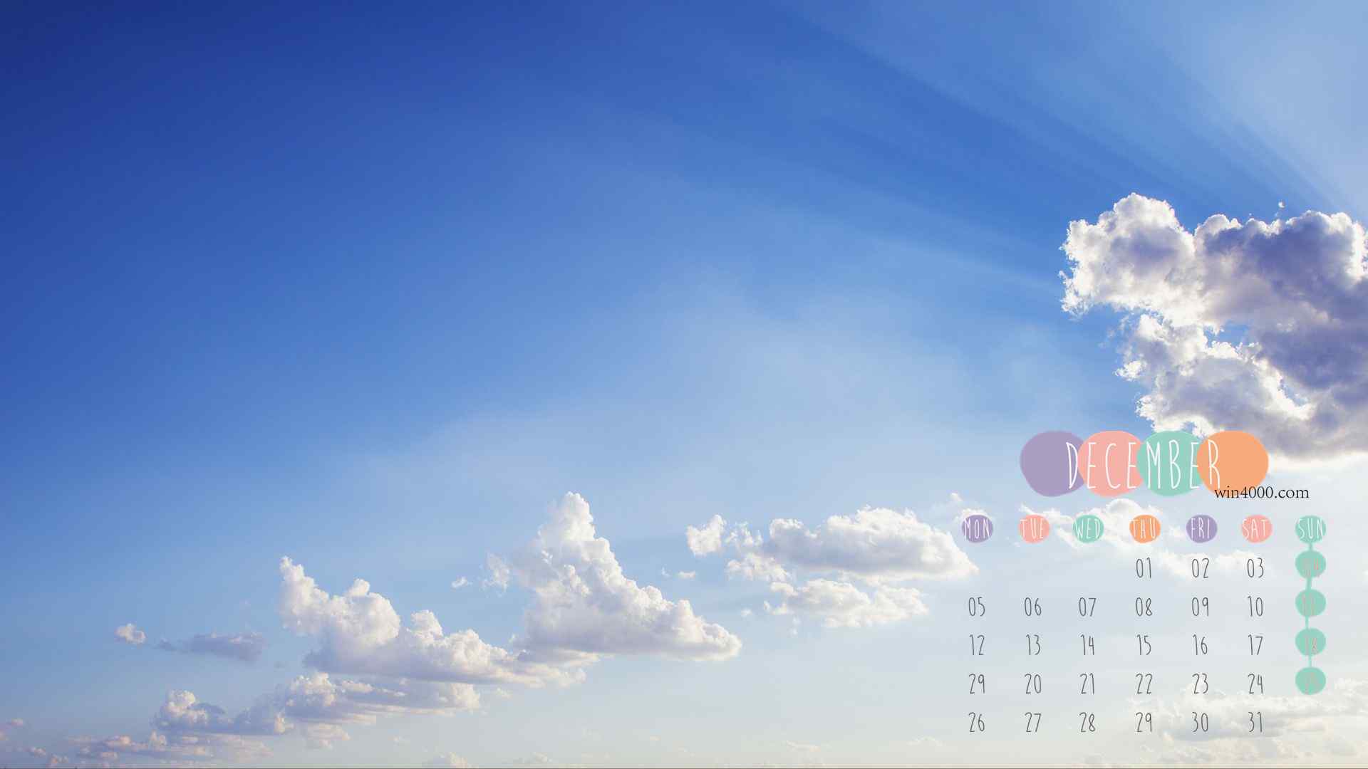 2016年12月日历蓝天白云风景壁纸