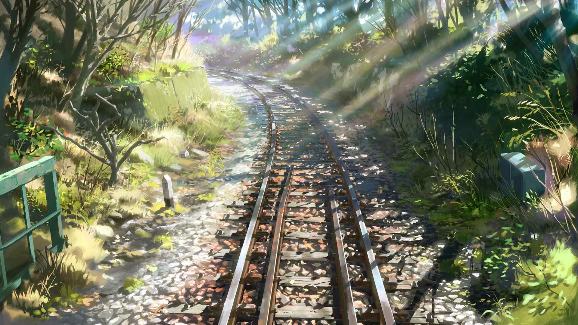 唯美的日本动漫铁轨场景高清动漫图片