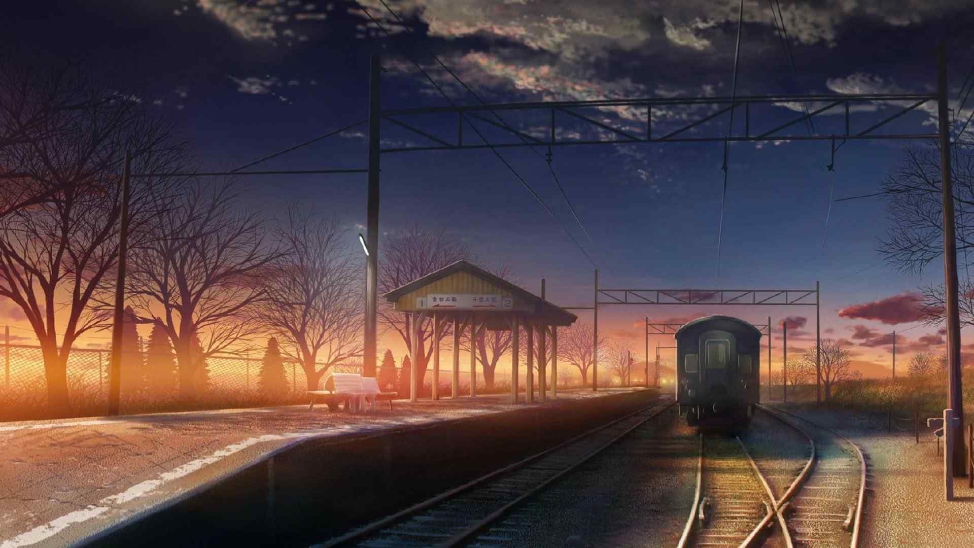 唯美的日本动漫铁轨场景高清动漫图片