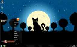 黑色夜空下的小黑猫win7电脑主题