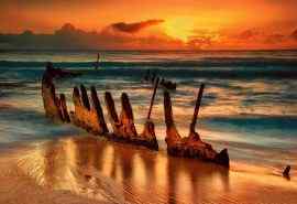 唯美的静谧的海边夕阳风景图片壁纸