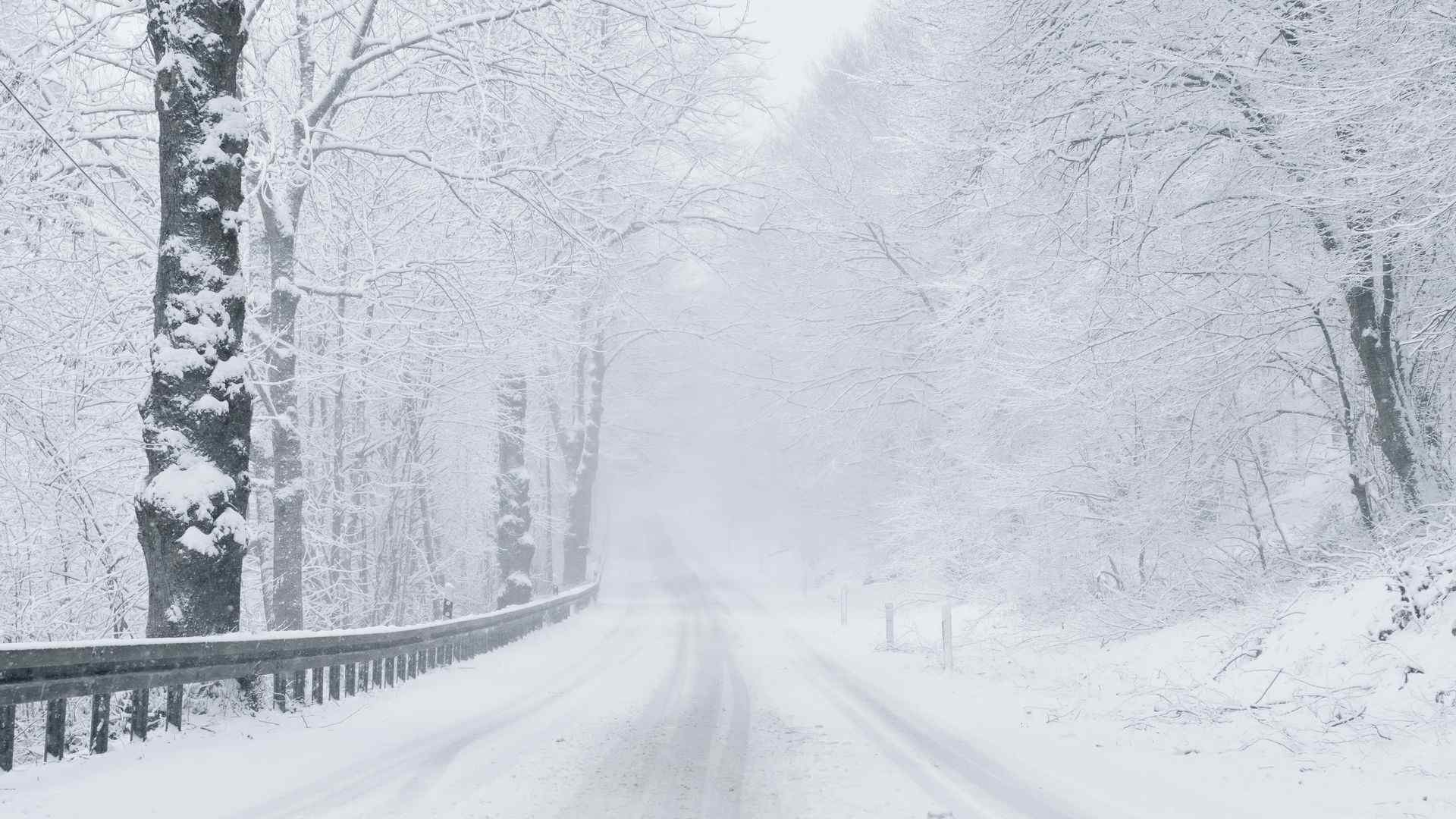 冬日大雪纷飞的马路风景图片高清壁纸