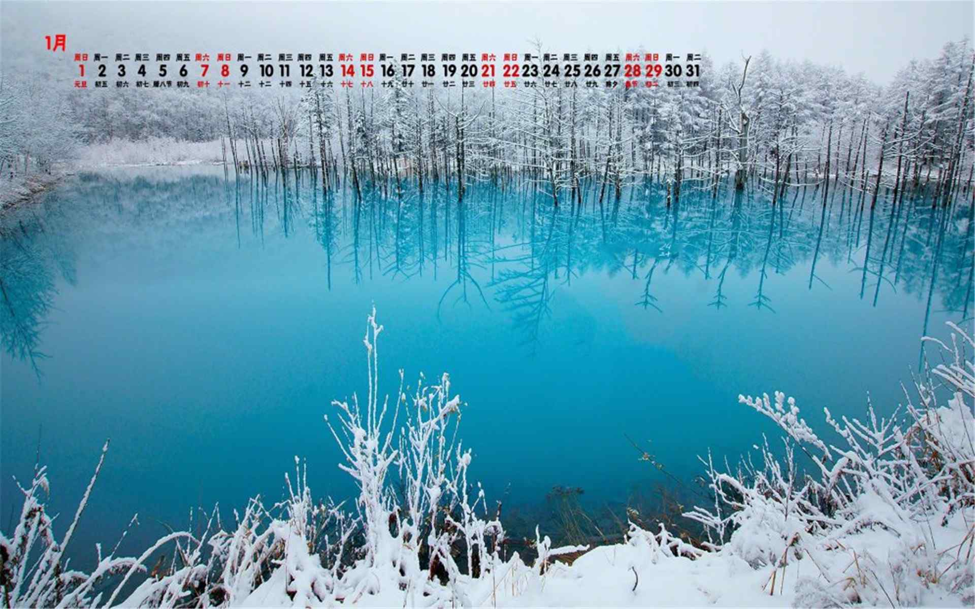 2017年1月日历唯美冬日雪景高清壁纸
