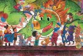 可爱儿童画《城里来了一条龙》桌面壁纸