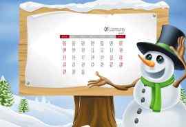 2017年1月日历可爱卡通雪人创意桌面壁纸