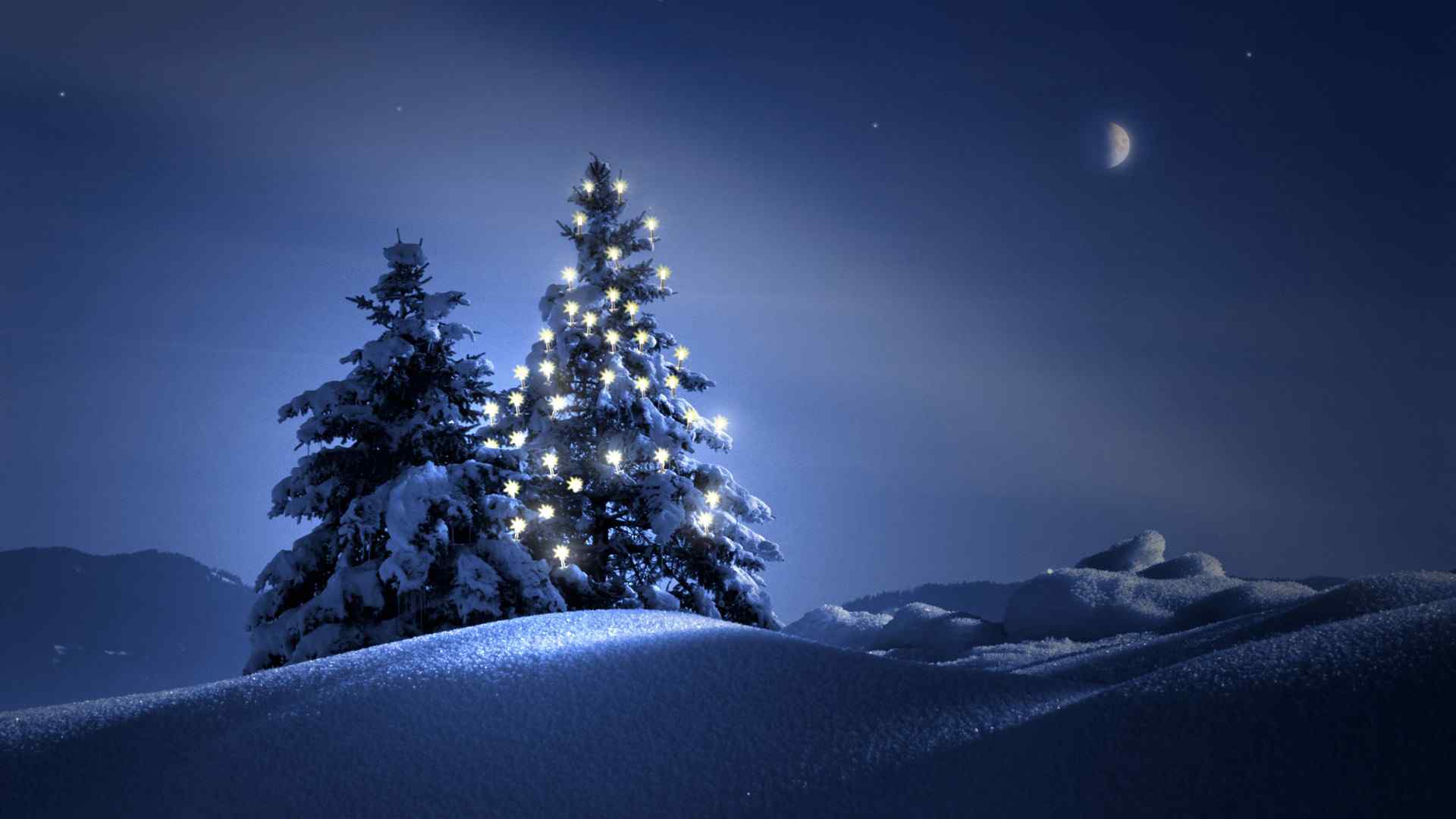 唯美好看的雪天夜景图片桌面壁纸